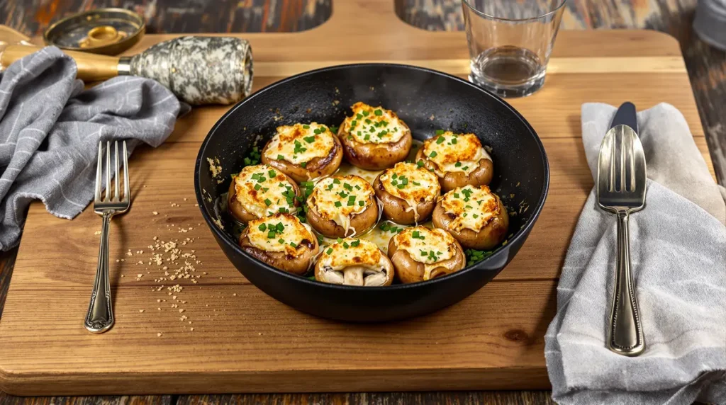Champignons farcis au four, à l’ail et aux fines herbes : l’apéro chaud, fondant et croustillant